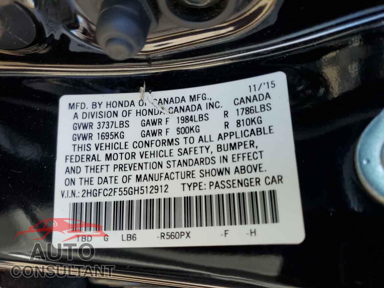 HONDA CIVIC 2016 - 2HGFC2F55GH512912