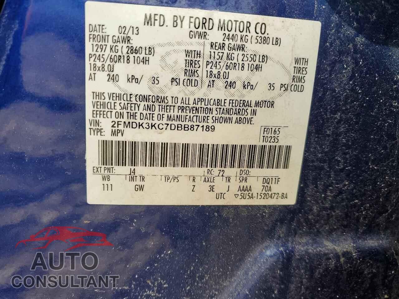 FORD EDGE 2013 - 2FMDK3KC7DBB87189