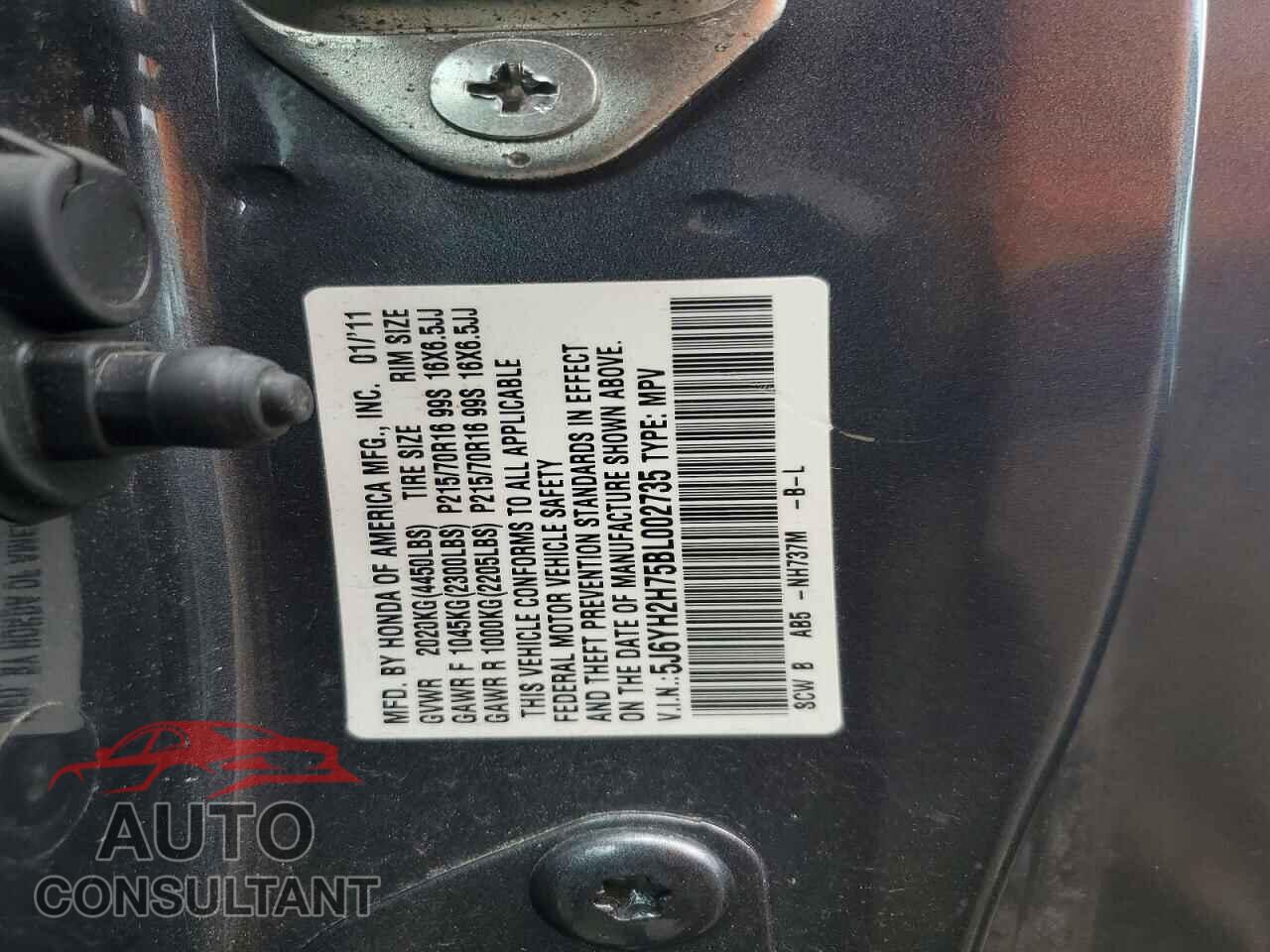 HONDA ELEMENT 2011 - 5J6YH2H75BL002735