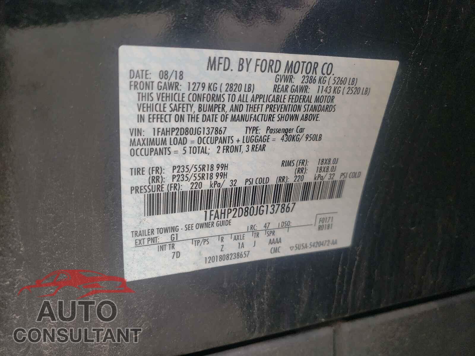 FORD TAURUS 2018 - 1FAHP2D80JG137867