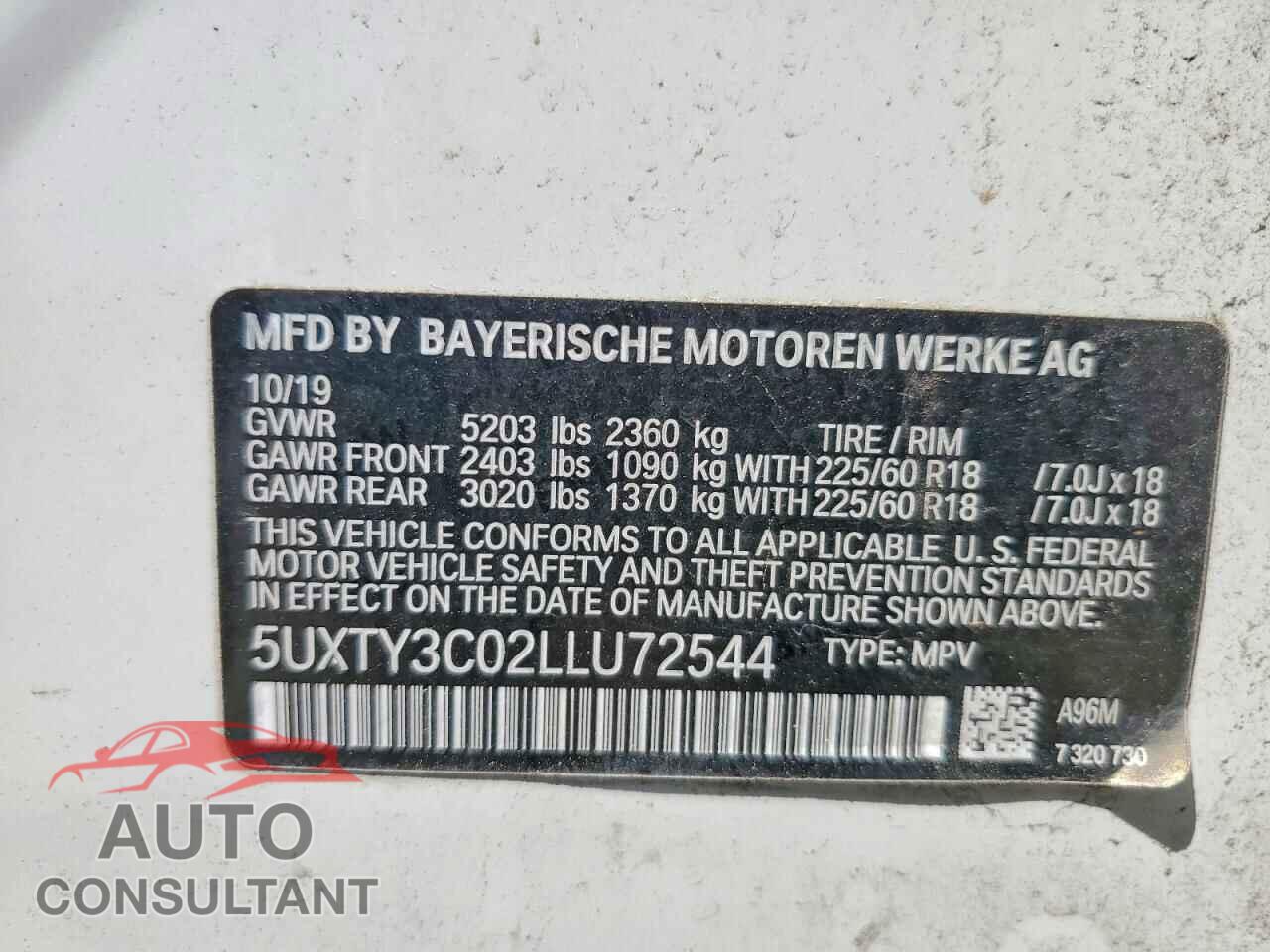BMW X3 2020 - 5UXTY3C02LLU72544