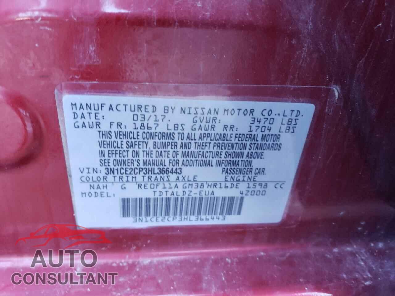 NISSAN VERSA 2017 - 3N1CE2CP3HL366443