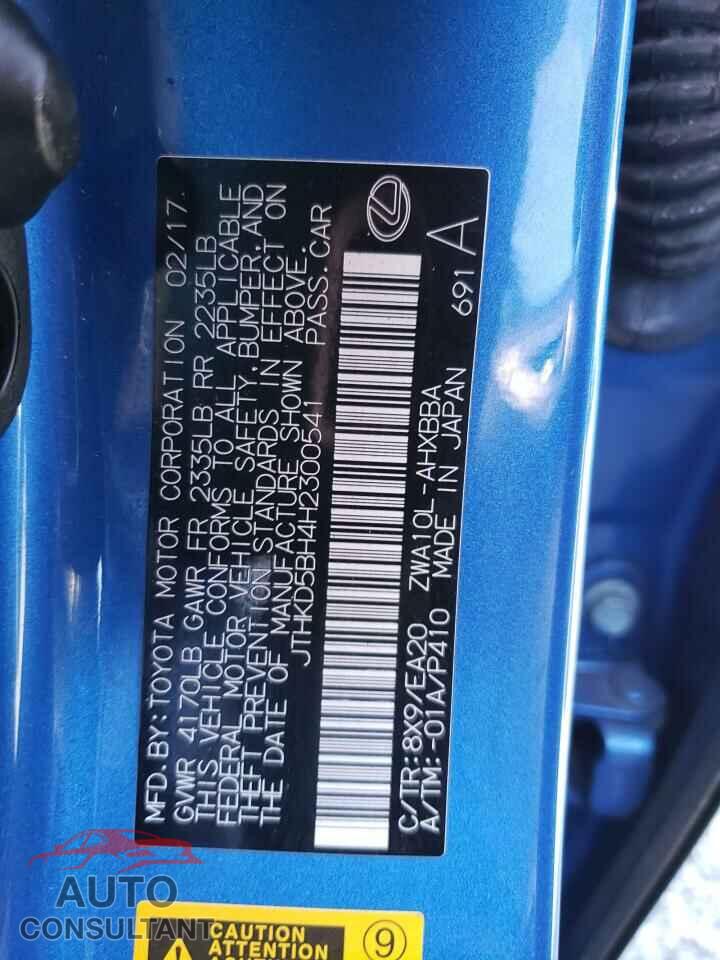 LEXUS CT 200 2017 - JTHKD5BH4H2300541