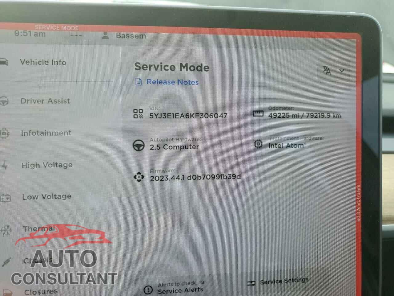TESLA MODEL 3 2019 - 5YJ3E1EA6KF306047