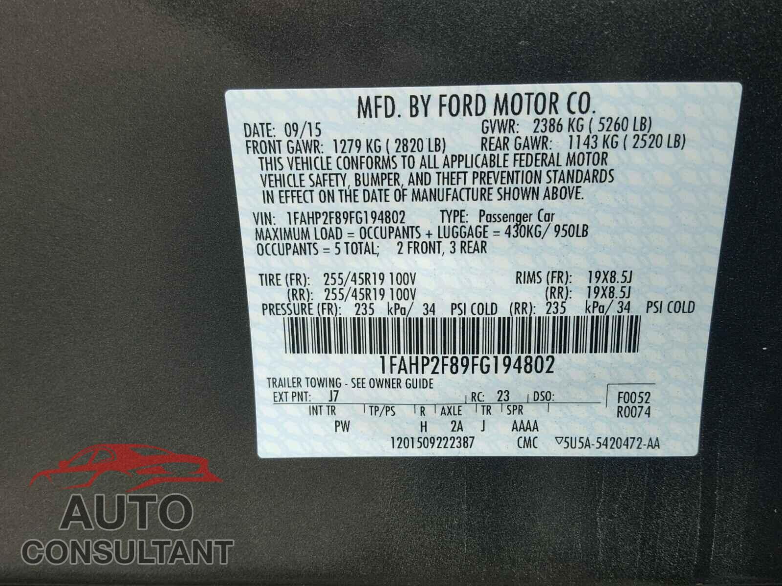 FORD TAURUS 2015 - 1FAHP2F89FG194802