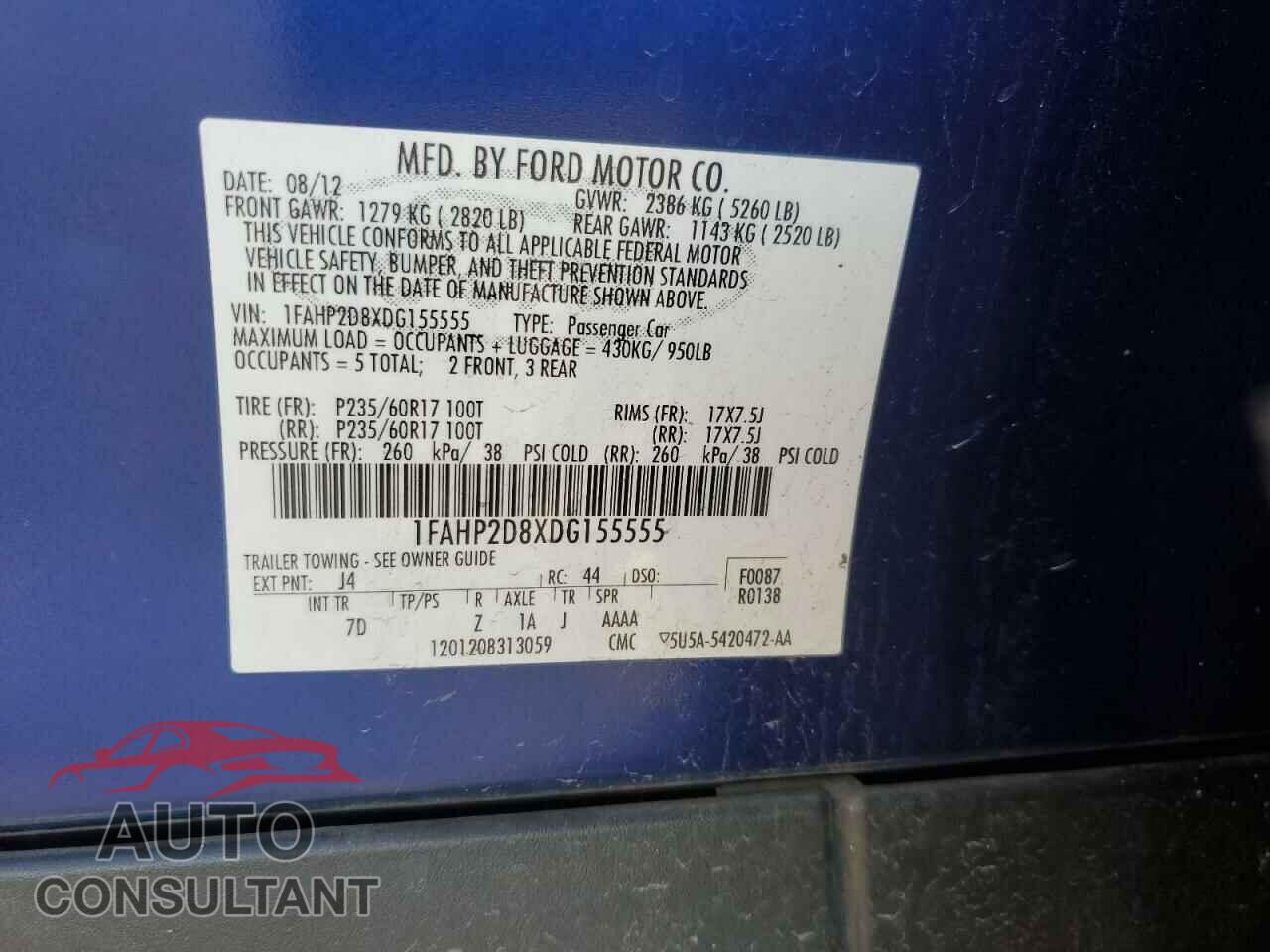 FORD TAURUS 2013 - 1FAHP2D8XDG155555