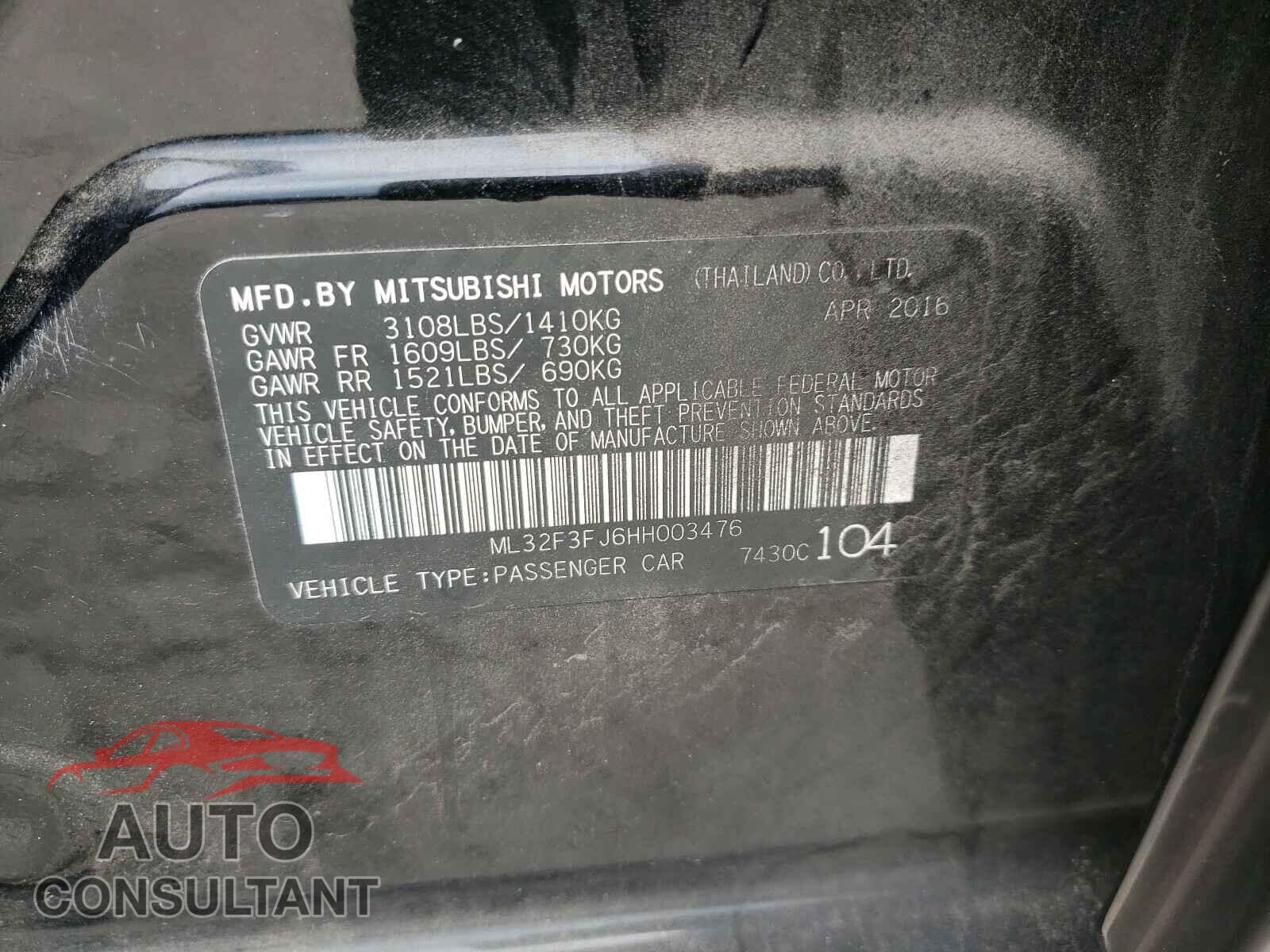 MITSUBISHI MIRAGE 2017 - ML32F3FJ6HH003476