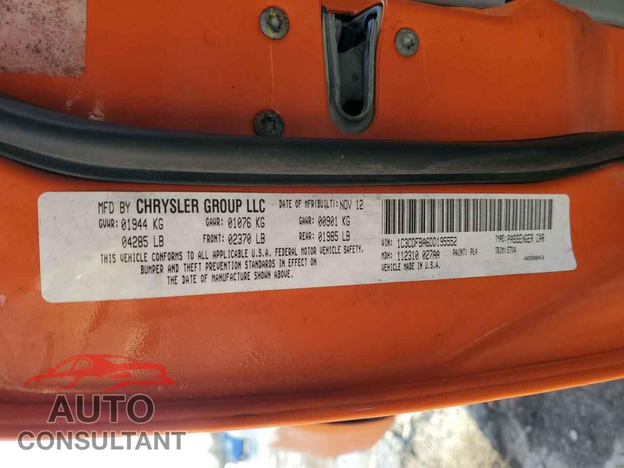 DODGE DART 2013 - 1C3CDFBA6DD195552