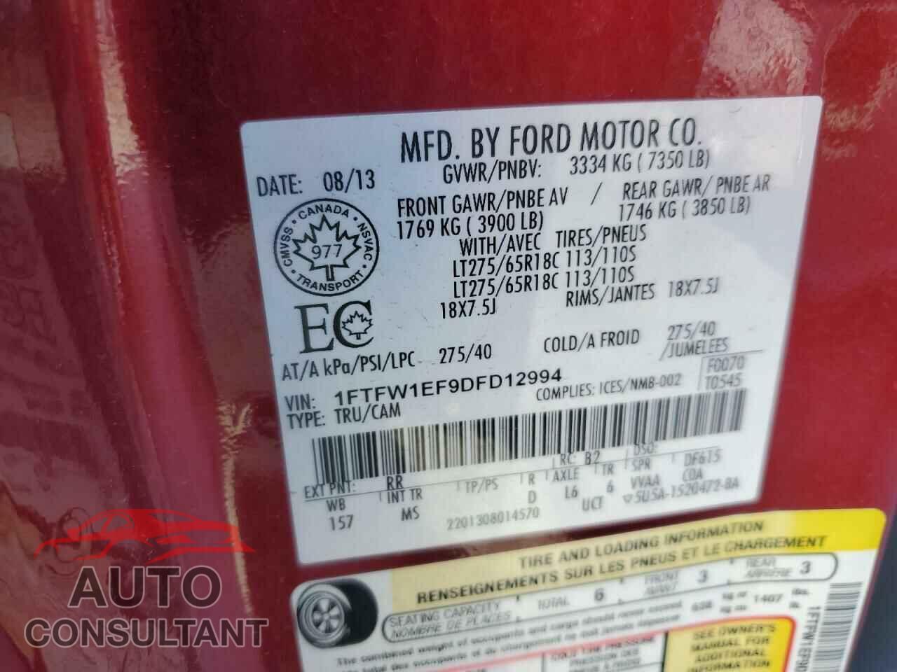 FORD F-150 2013 - 1FTFW1EF9DFD12994