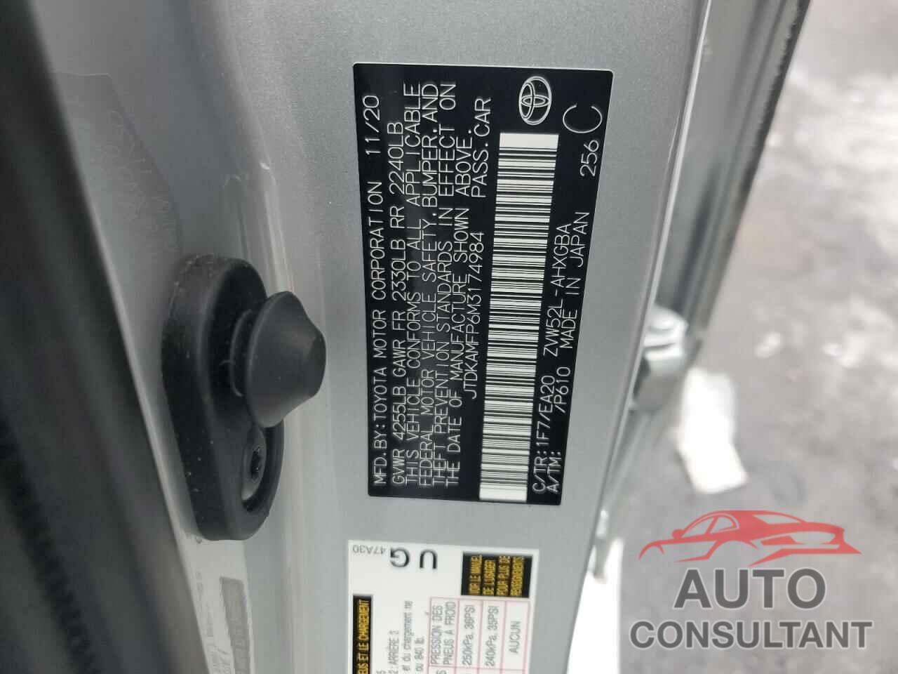 TOYOTA PRIUS 2021 - JTDKAMFP6M3174984