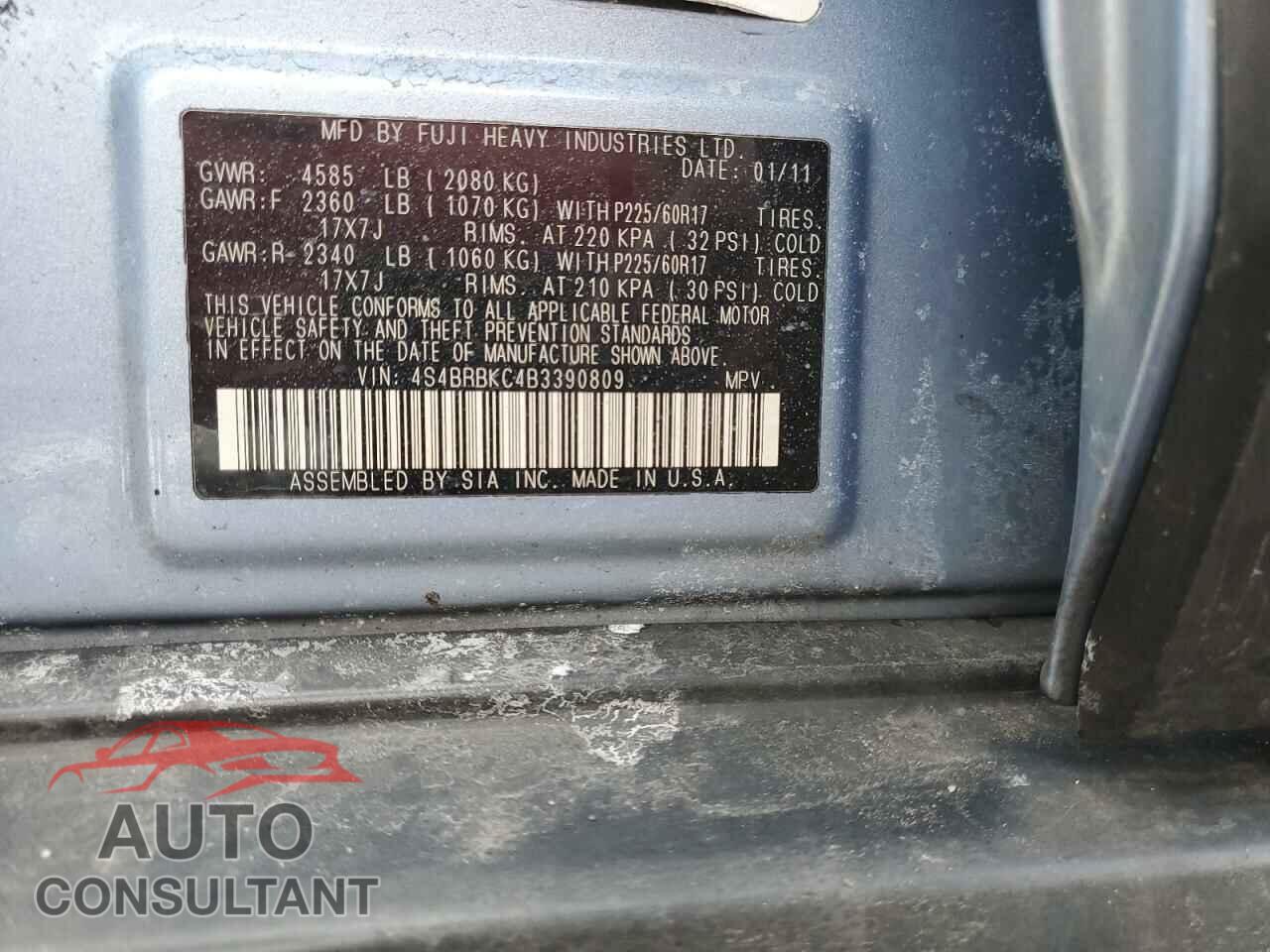 SUBARU OUTBACK 2011 - 4S4BRBKC4B3390809
