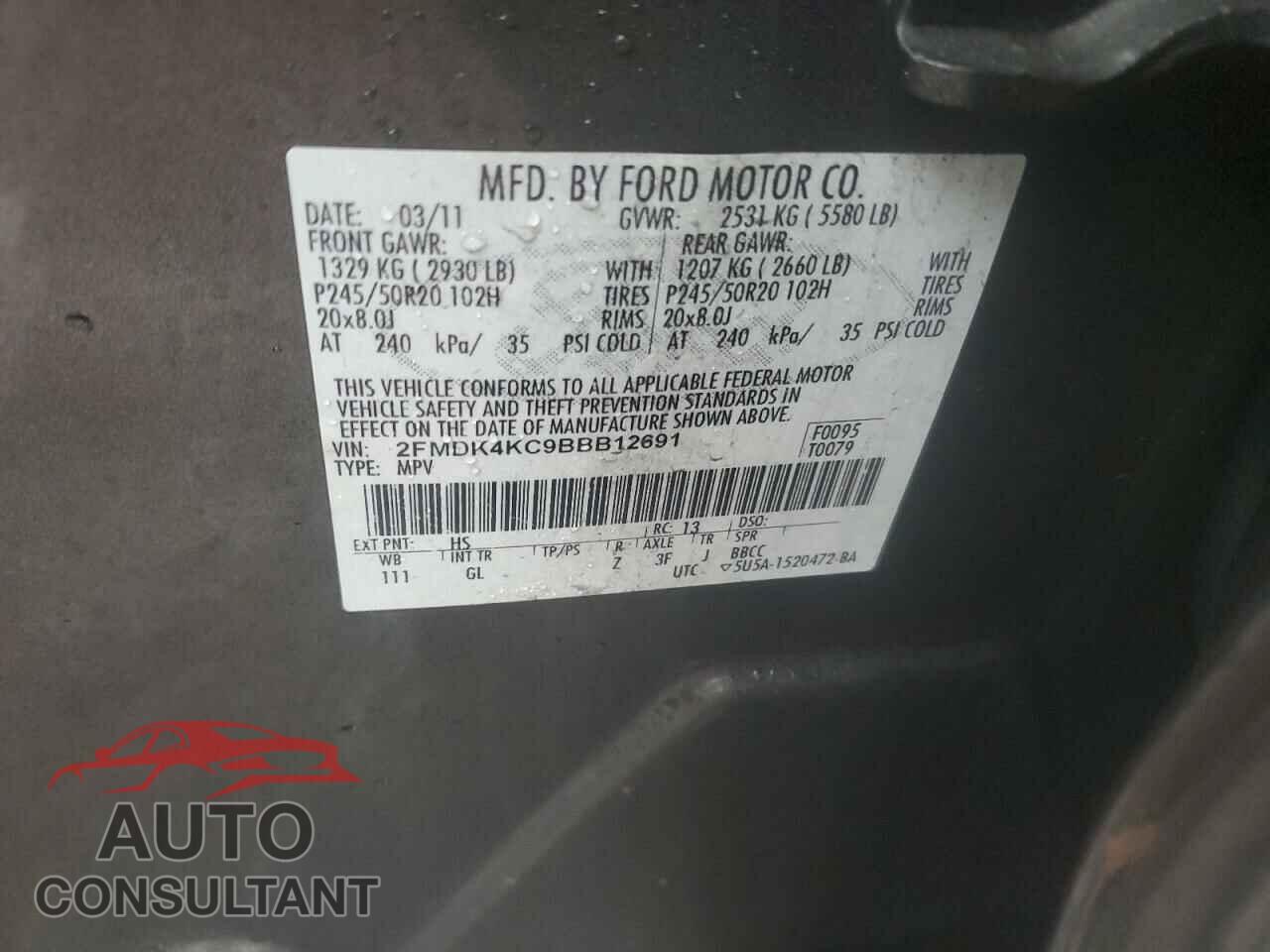 FORD EDGE 2011 - 2FMDK4KC9BBB12691