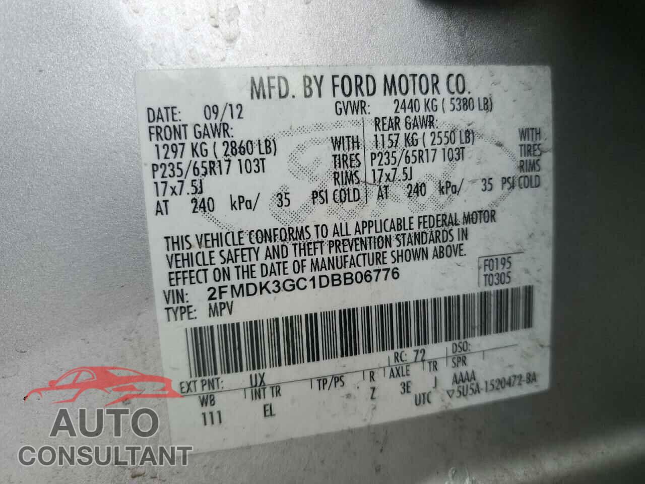 FORD EDGE 2013 - 2FMDK3GC1DBB06776