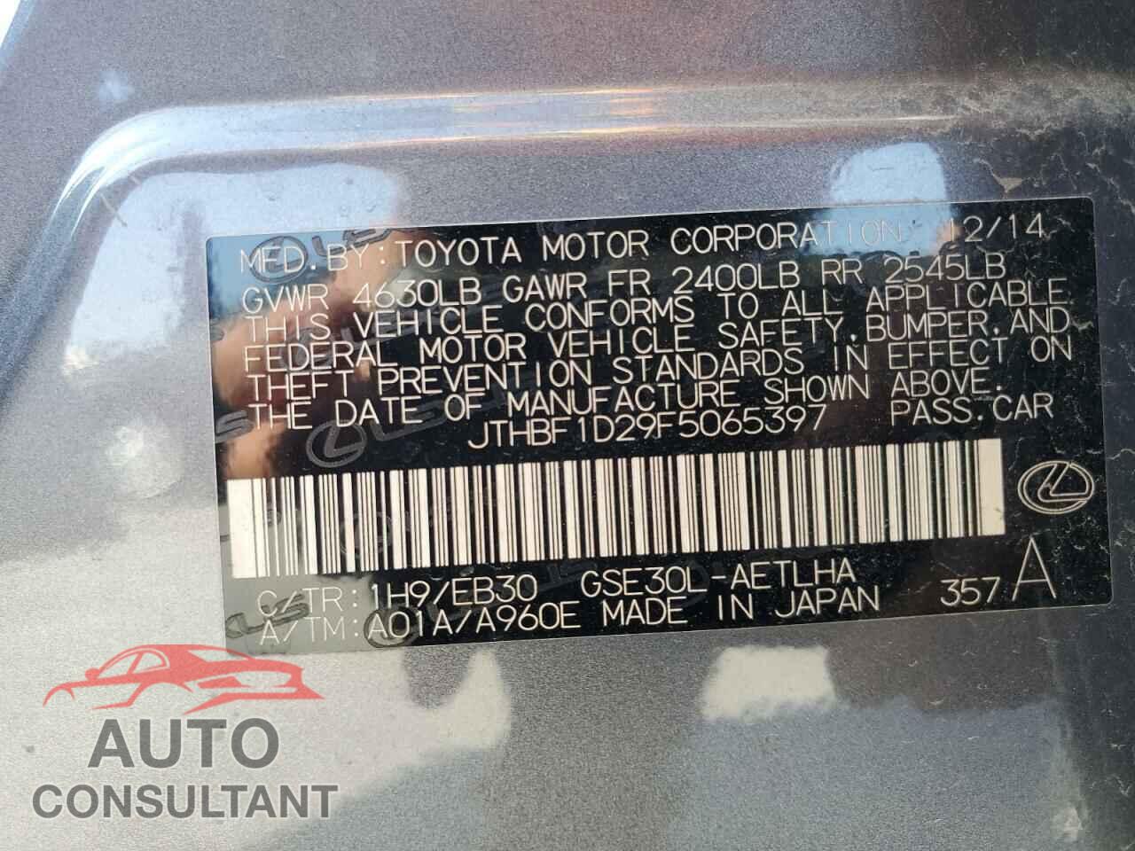 LEXUS IS 2015 - JTHBF1D29F5065397