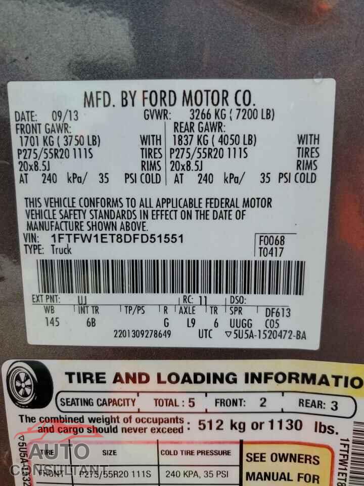 FORD F-150 2013 - 1FTFW1ET8DFD51551