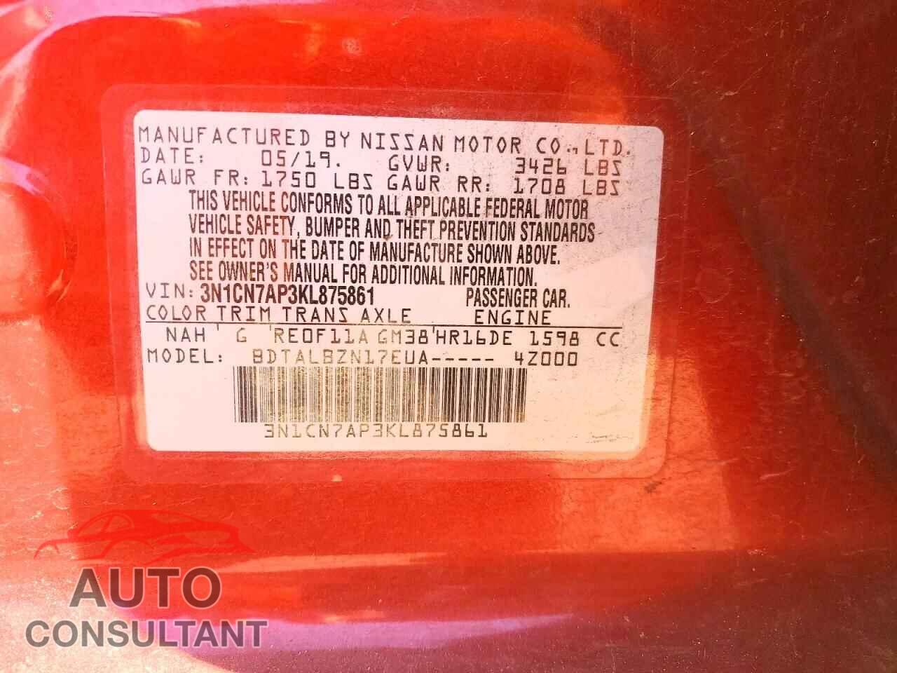 NISSAN VERSA 2019 - 3N1CN7AP3KL875861