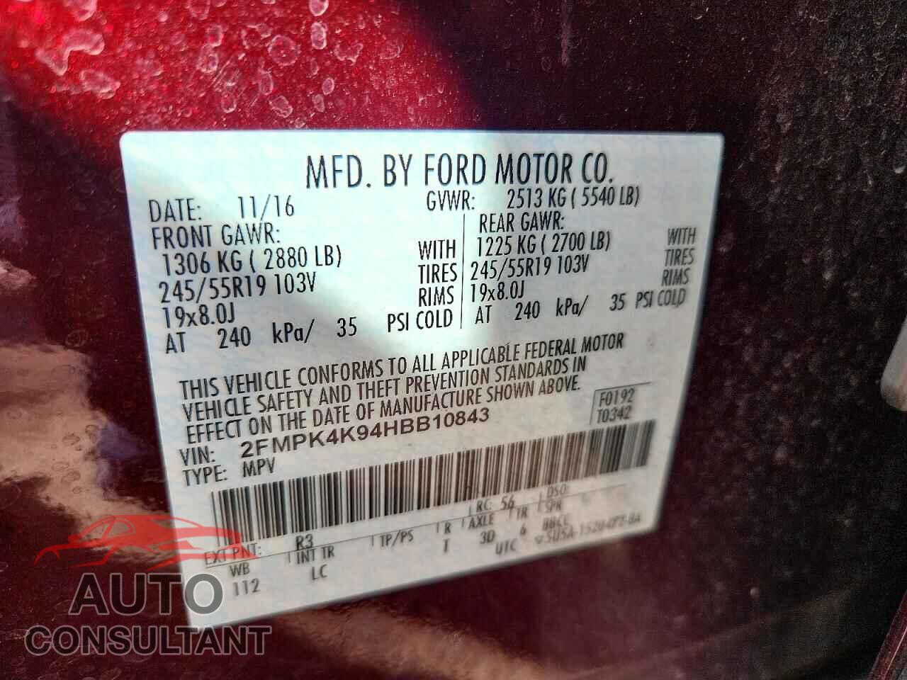 FORD EDGE 2017 - 2FMPK4K94HBB10843