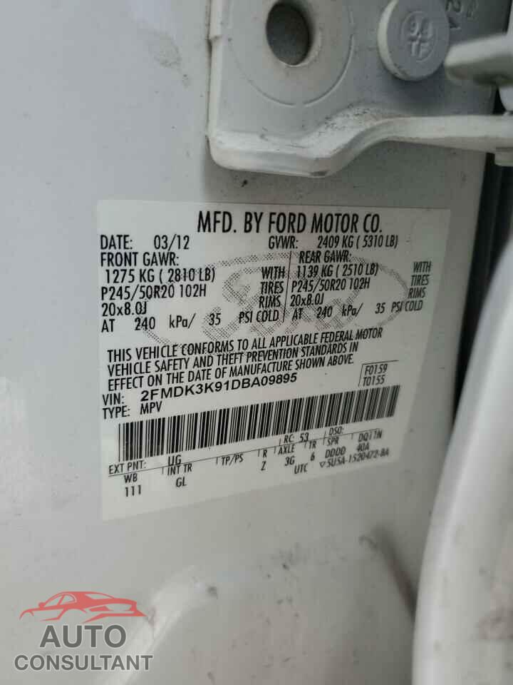FORD EDGE 2013 - 2FMDK3K91DBA09895