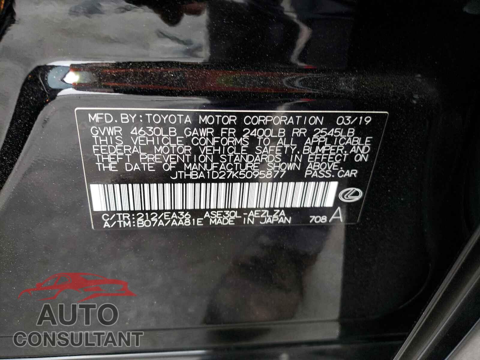 LEXUS IS 2019 - JTHBA1D27K5095877