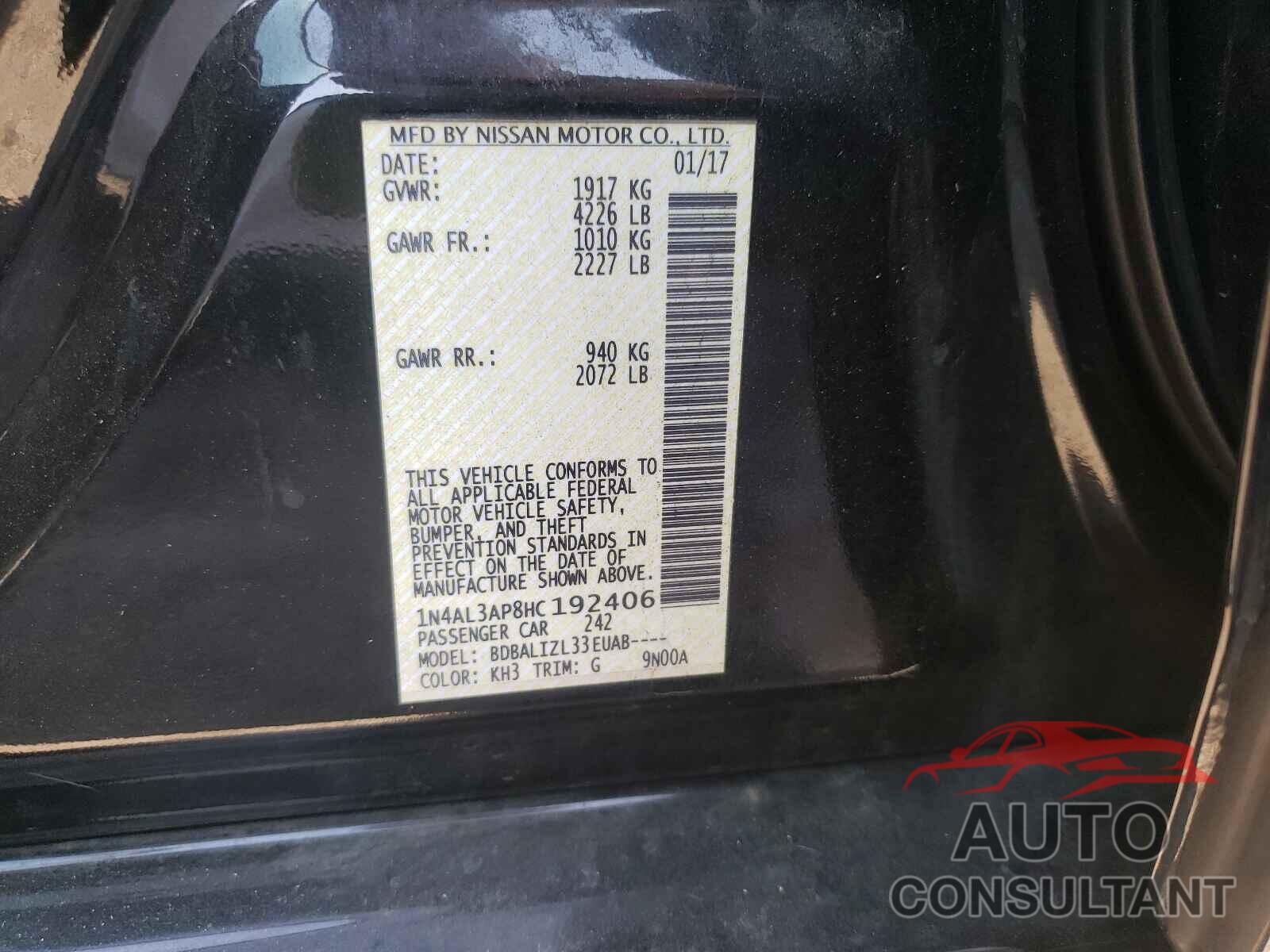 NISSAN ALTIMA 2017 - 1N4AL3AP8HC192406