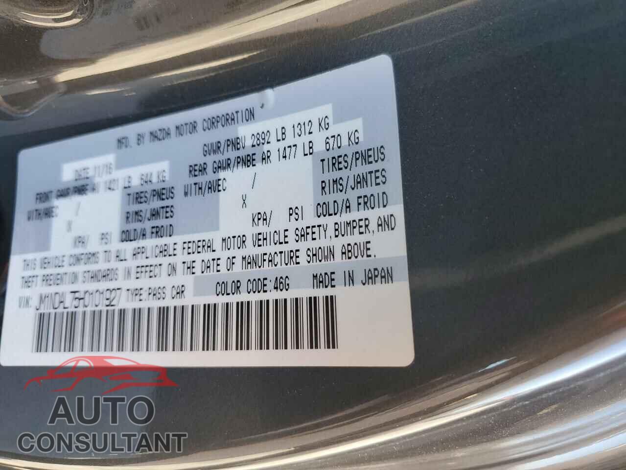 MAZDA MX5 2017 - JM1NDAL75H0101927