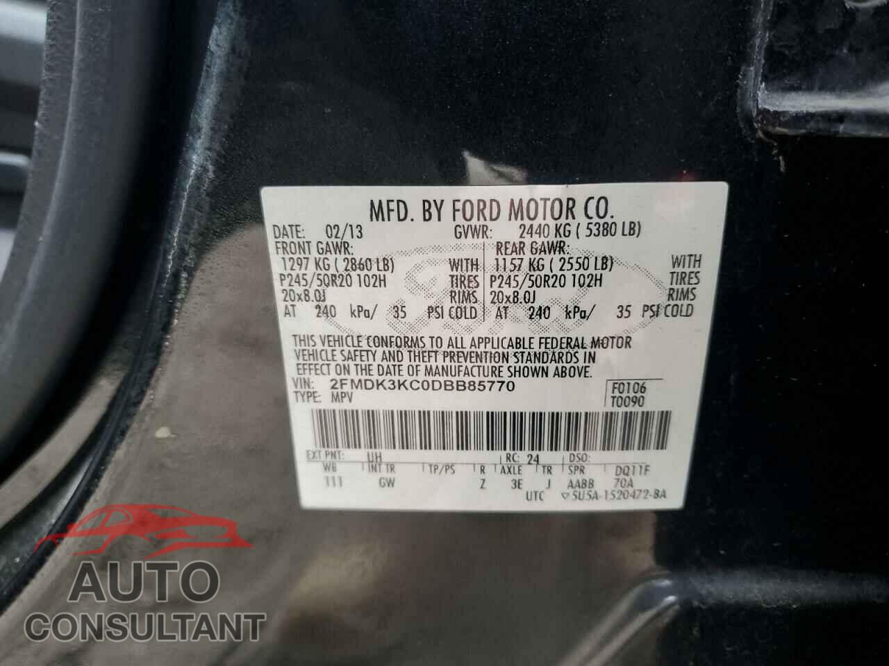 FORD EDGE 2013 - 2FMDK3KC0DBB85770