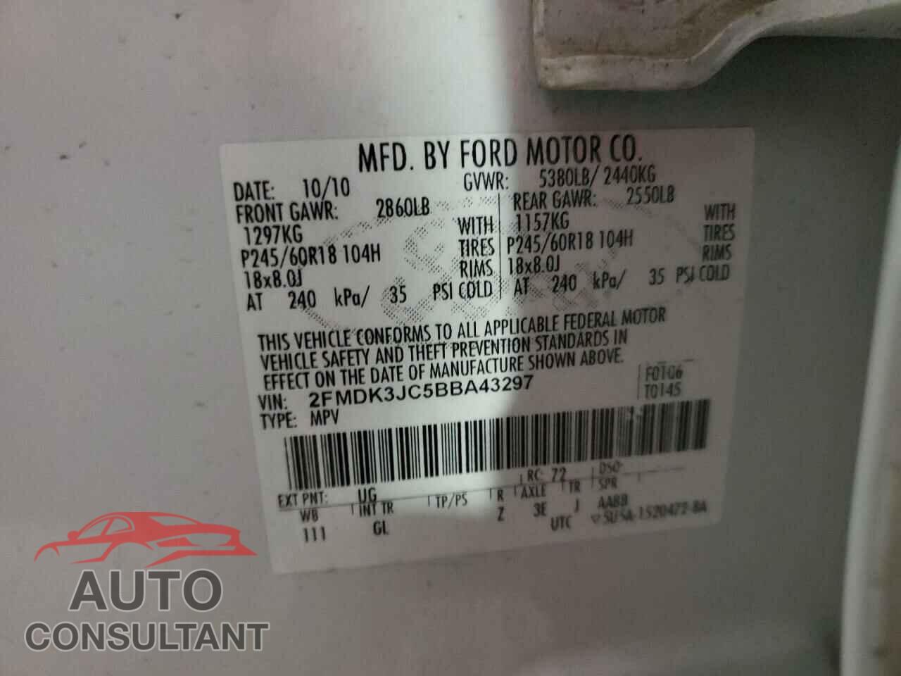 FORD EDGE 2011 - 2FMDK3JC5BBA43297