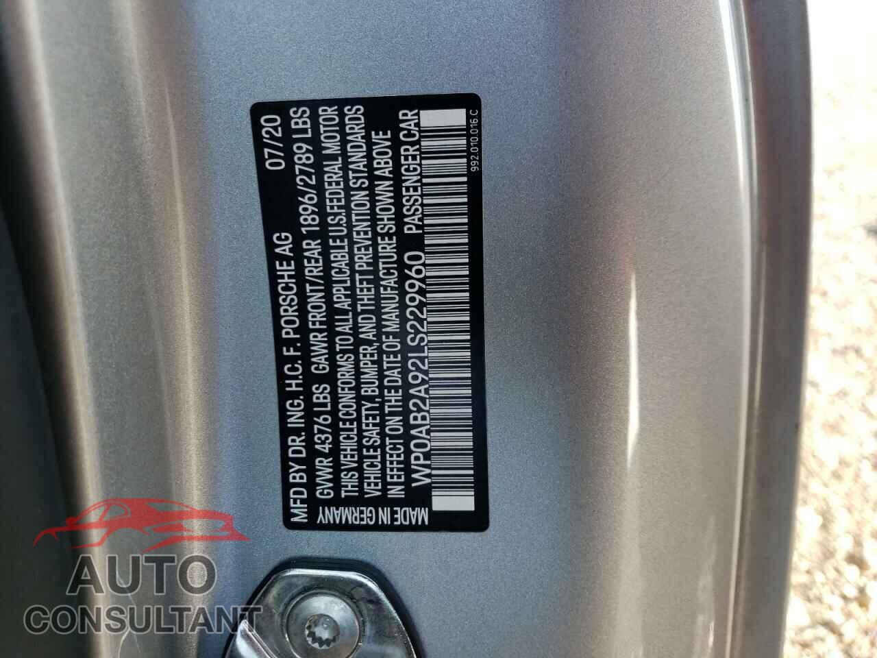 PORSCHE 911 2020 - WP0AB2A92LS229960