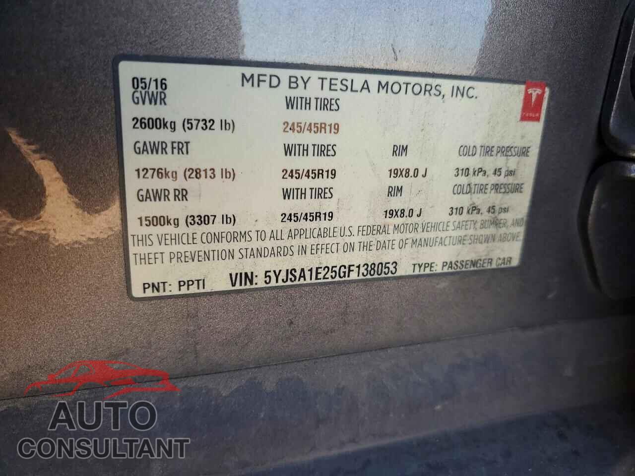 TESLA MODEL S 2016 - 5YJSA1E25GF138053