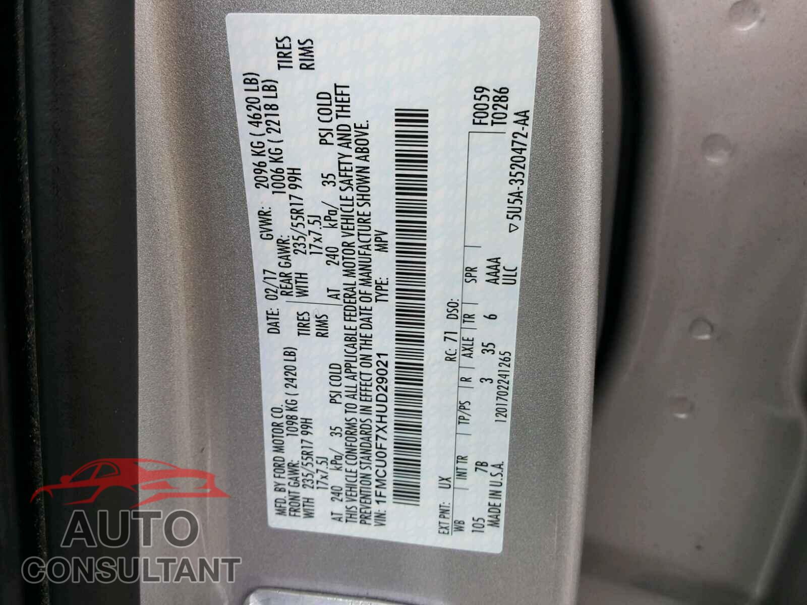 FORD ESCAPE S 2017 - 1FMCU0F7XHUD29021