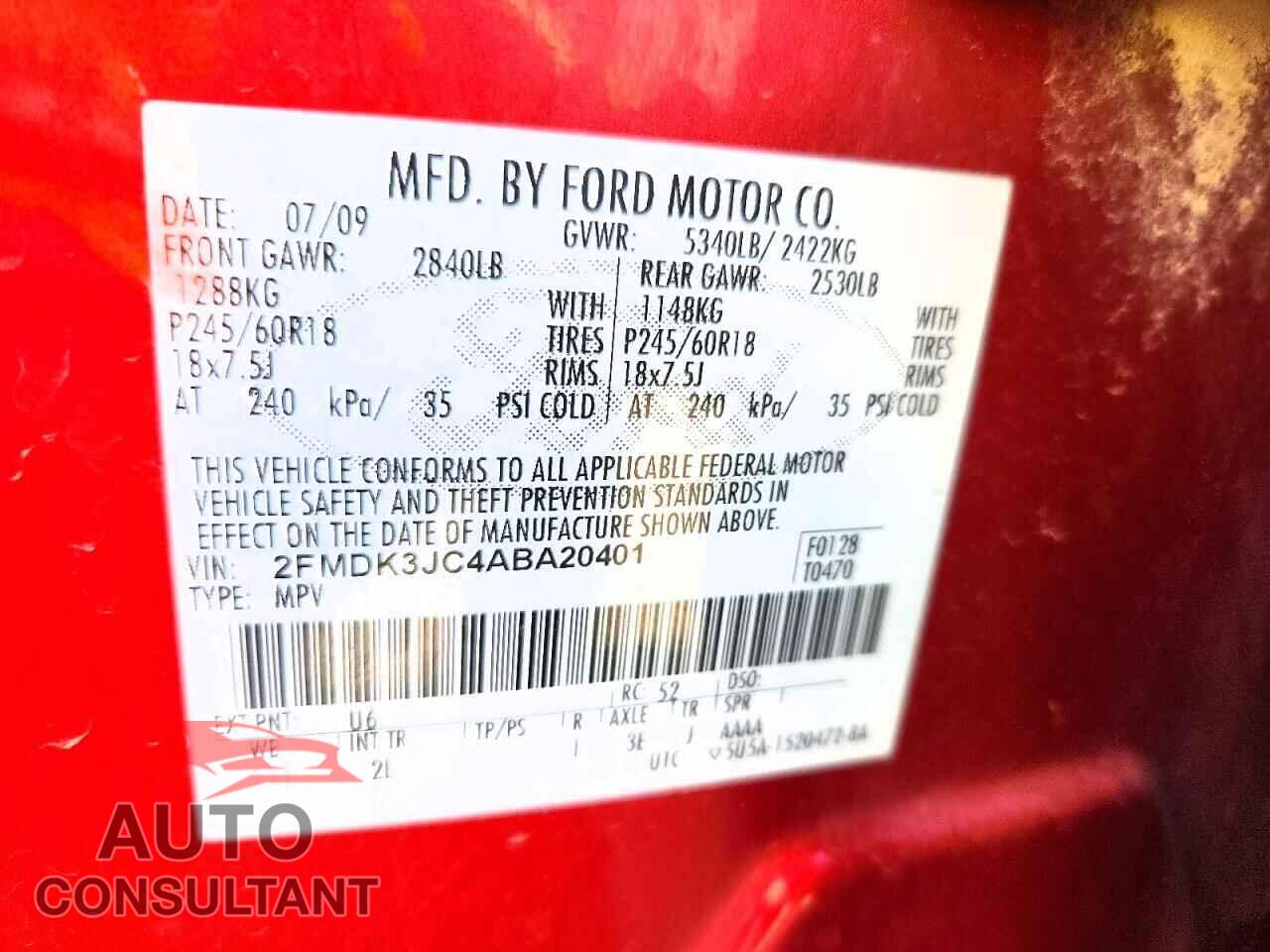 FORD EDGE 2010 - 2FMDK3JC4ABA20401