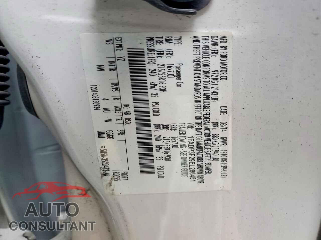 FORD FOCUS 2014 - 1FADP3F29EL286451