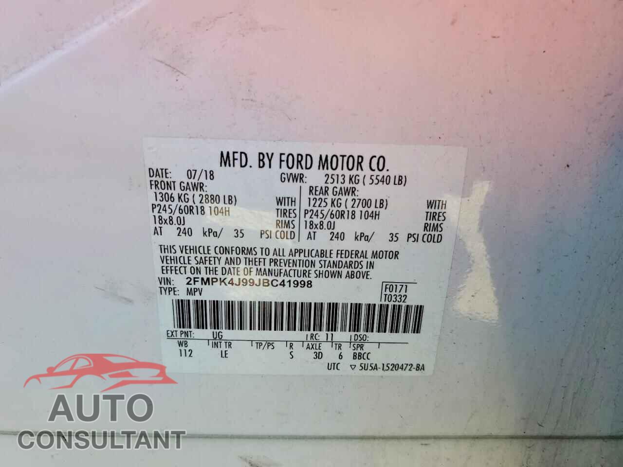 FORD EDGE 2018 - 2FMPK4J99JBC41998