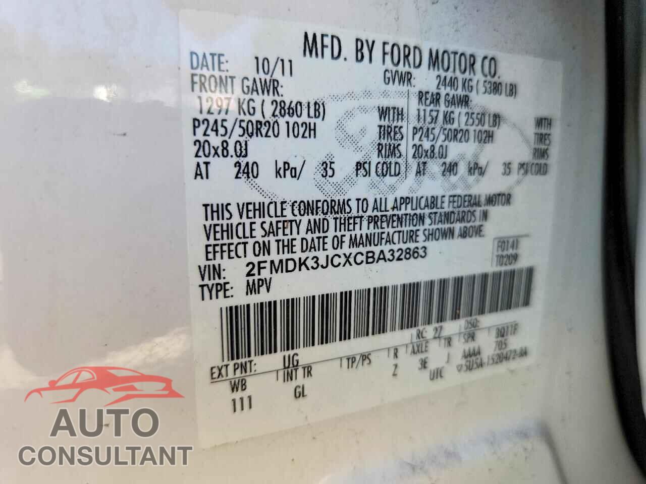 FORD EDGE 2012 - 2FMDK3JCXCBA32863