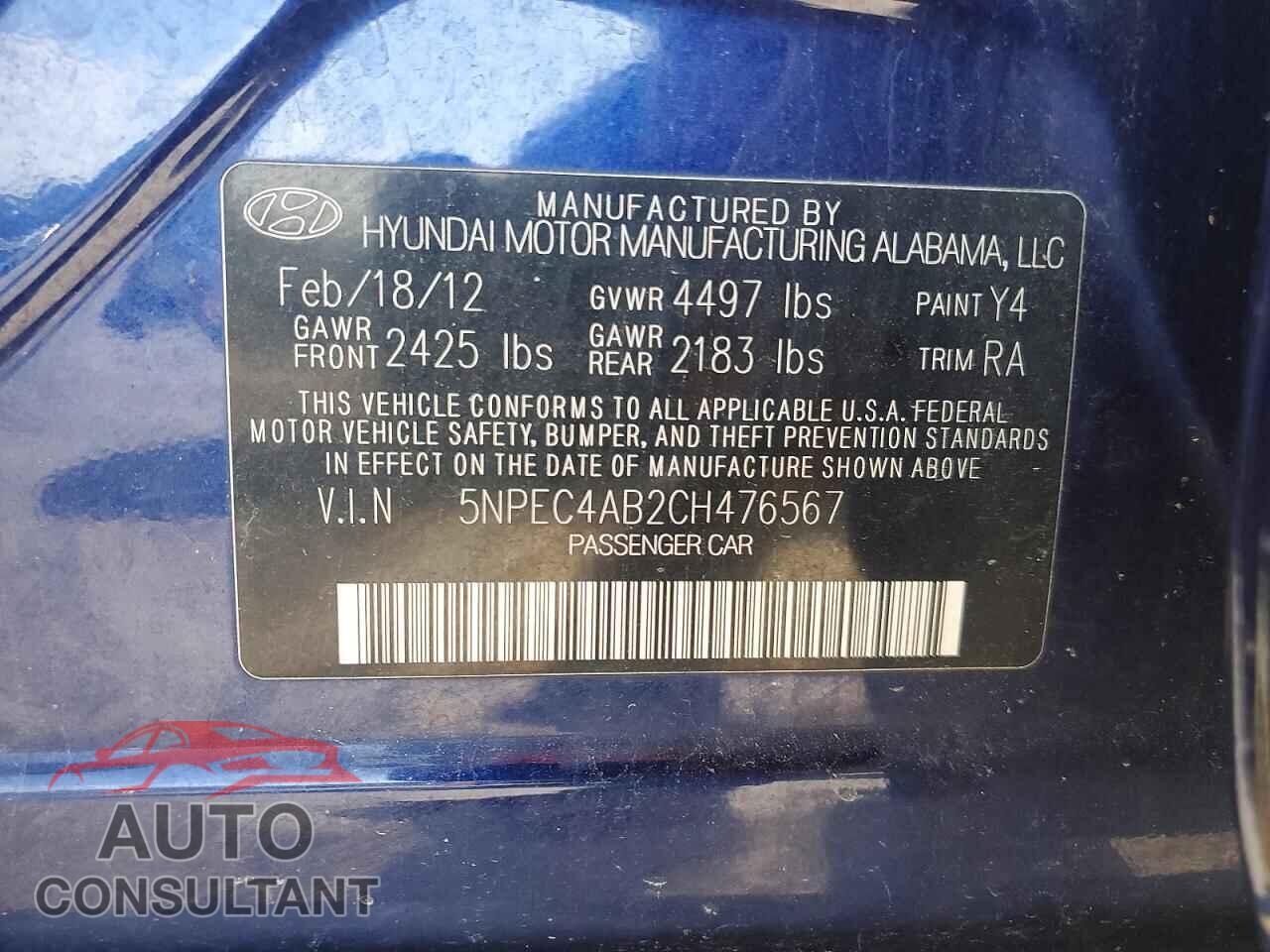 HYUNDAI SONATA 2012 - 5NPEC4AB2CH476567