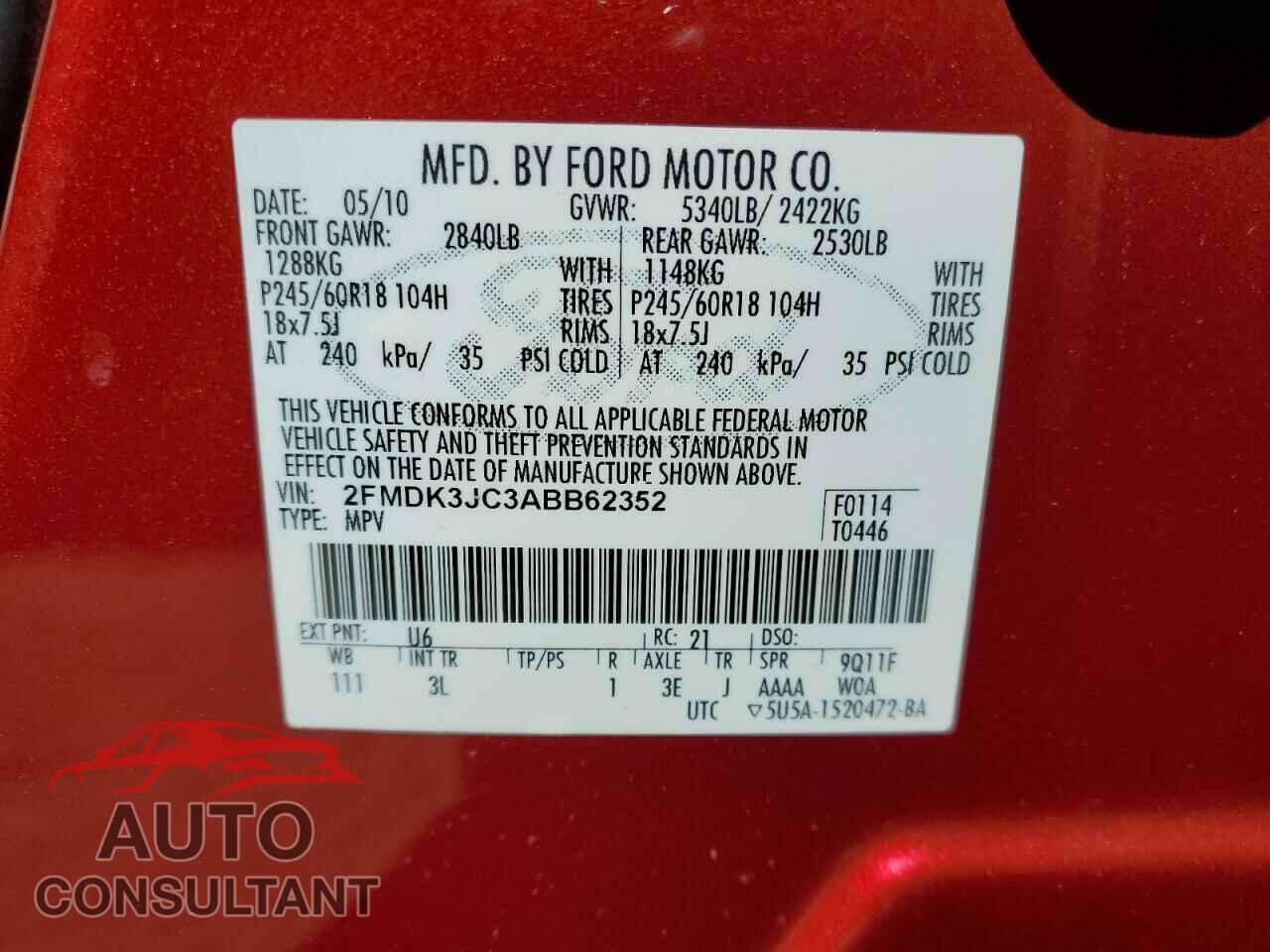 FORD EDGE 2010 - 2FMDK3JC3ABB62352