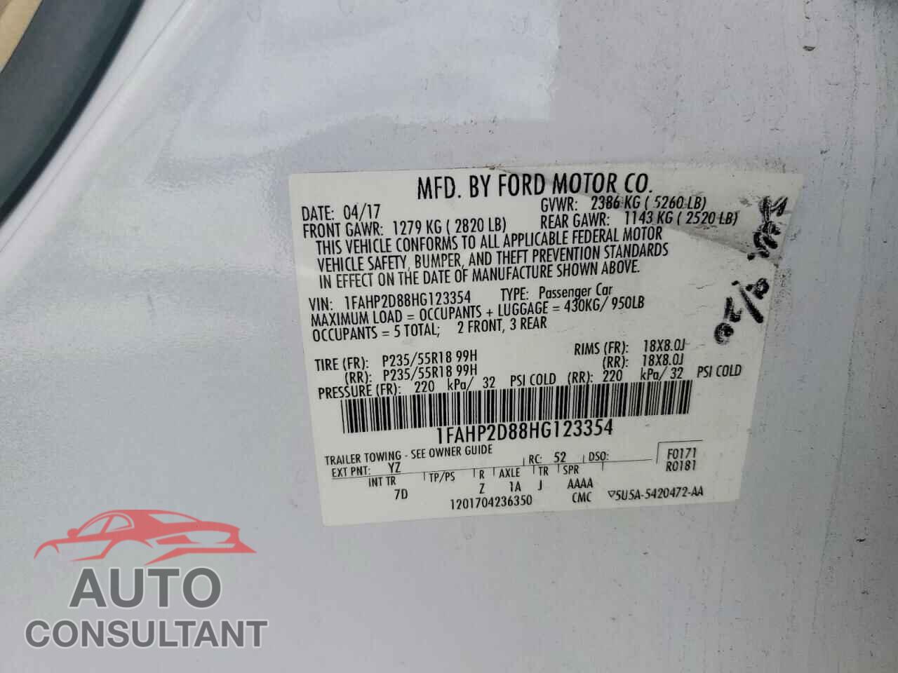 FORD TAURUS 2017 - 1FAHP2D88HG123354