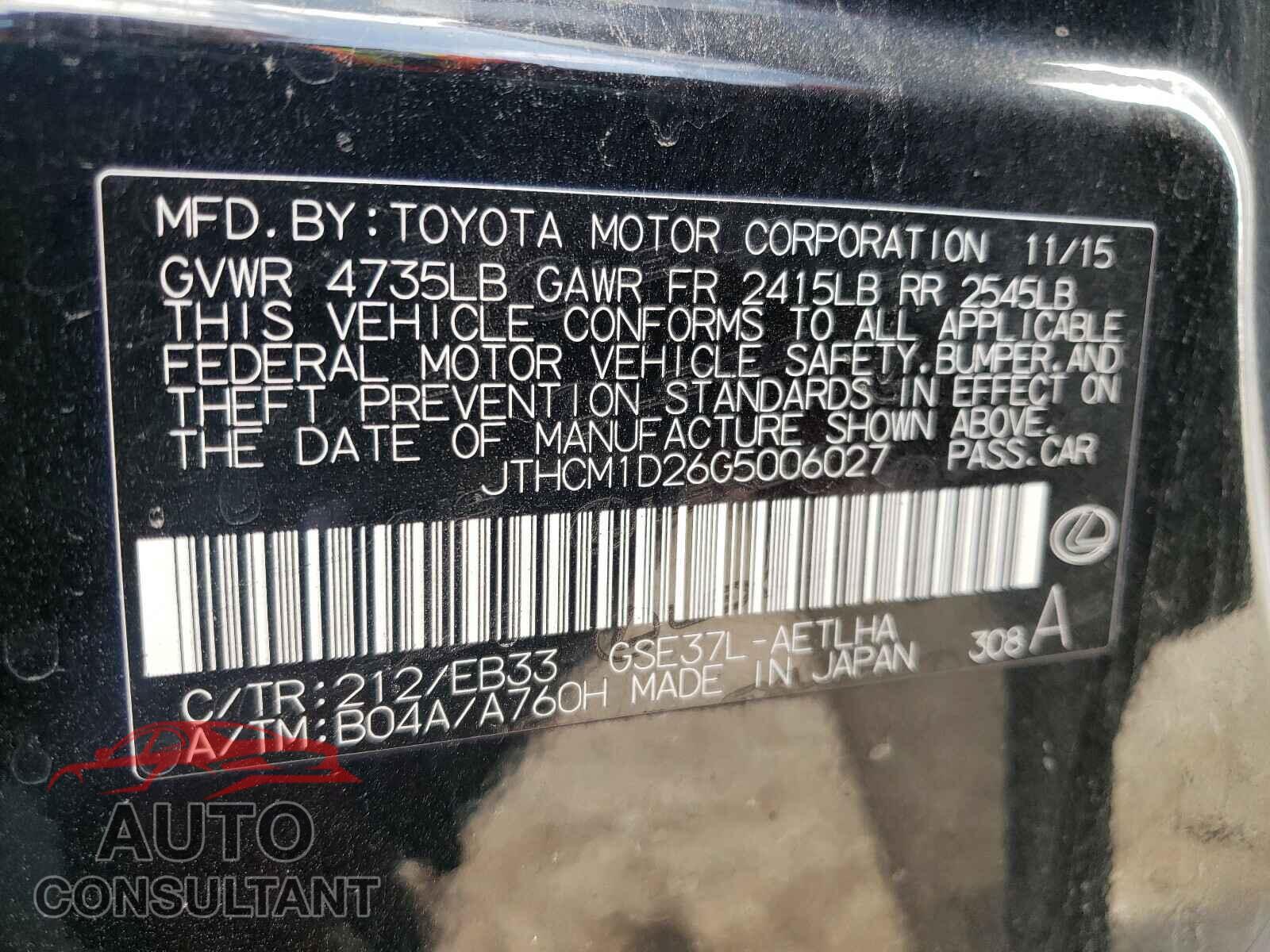 LEXUS IS 2016 - JTHCM1D26G5006027