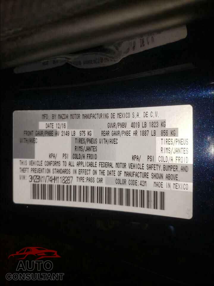MAZDA 3 2017 - 3MZBN1V74HM118287