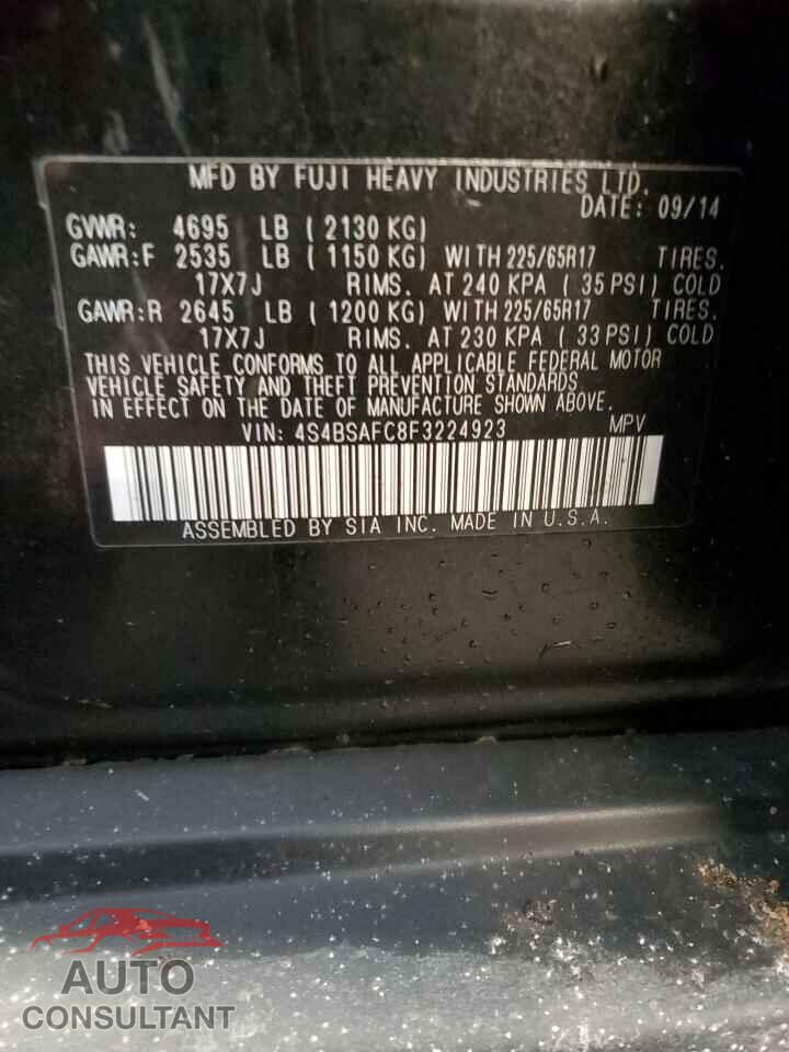 SUBARU OUTBACK 2015 - 4S4BSAFC8F3224923