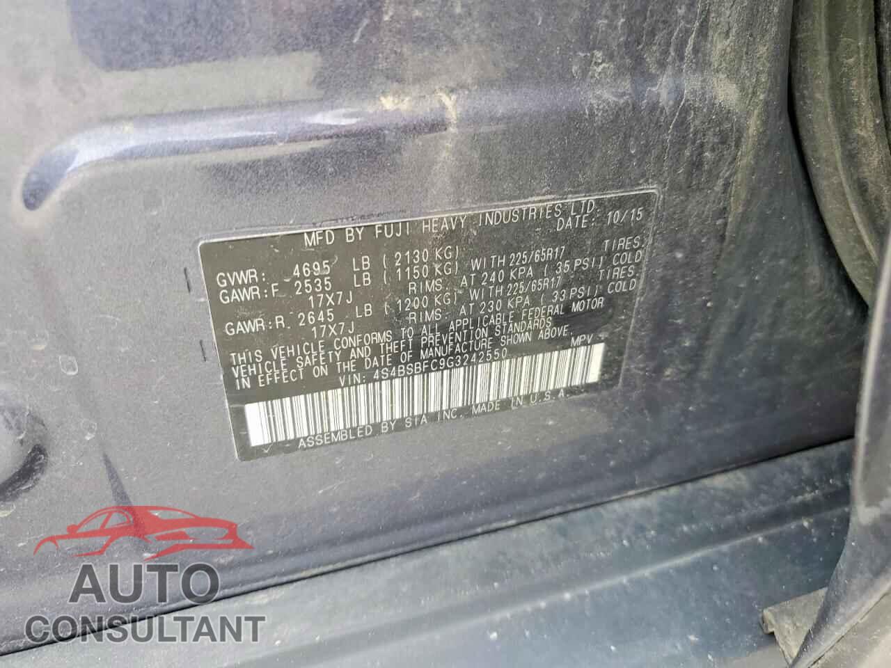 SUBARU OUTBACK 2016 - 4S4BSBFC9G3242550