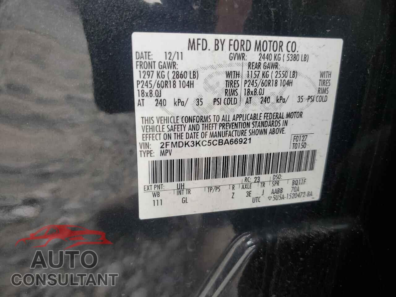 FORD EDGE 2012 - 2FMDK3KC5CBA66921