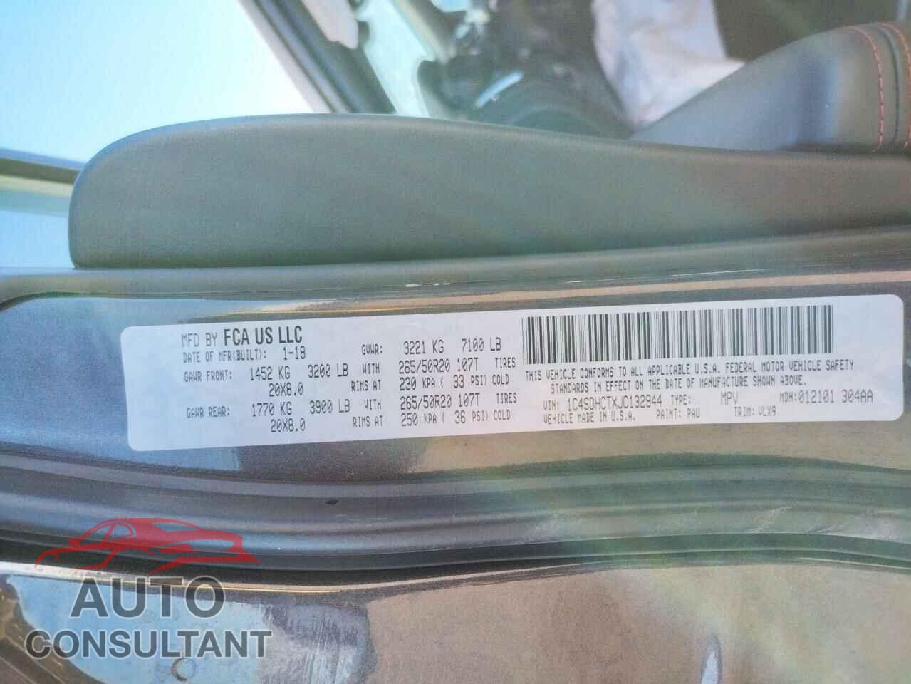 DODGE DURANGO 2018 - 1C4SDHCTXJC132944