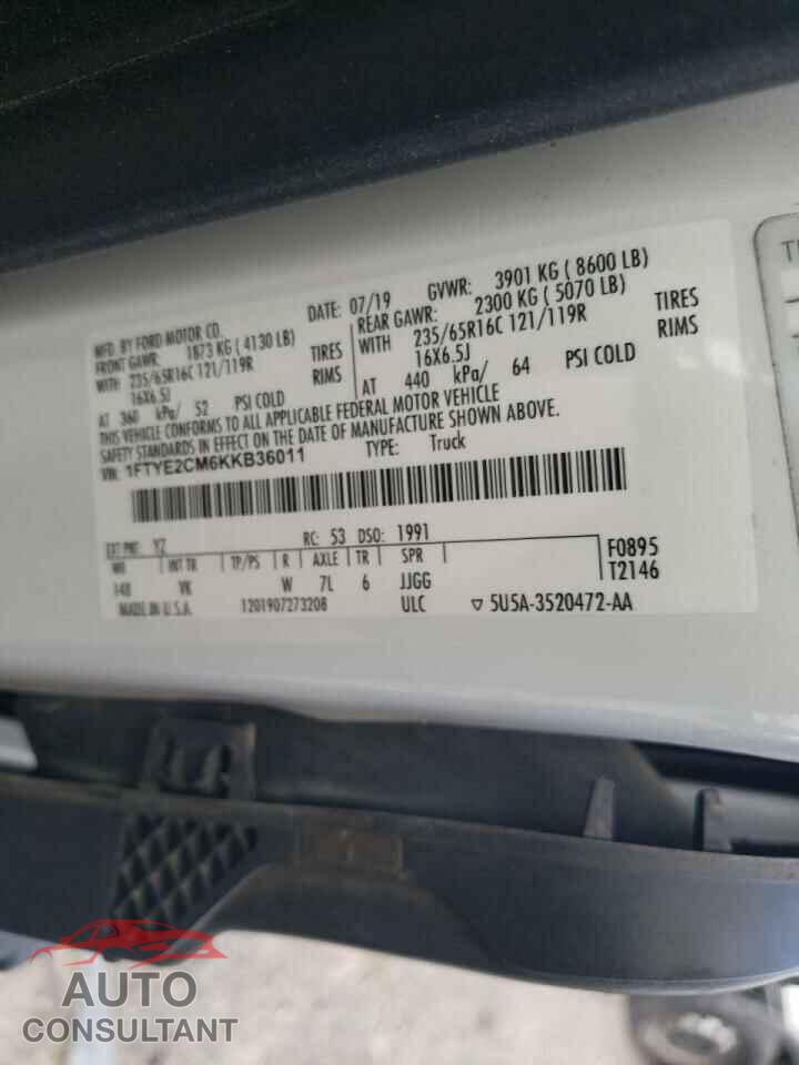 FORD TRANSIT CO 2019 - 1FTYE2CM6KKB36011