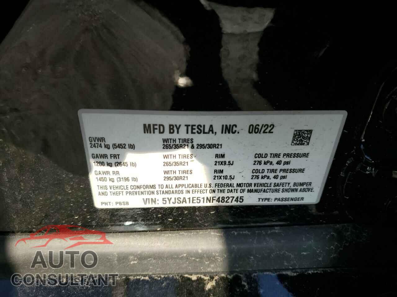 TESLA MODEL S 2022 - 5YJSA1E51NF482745