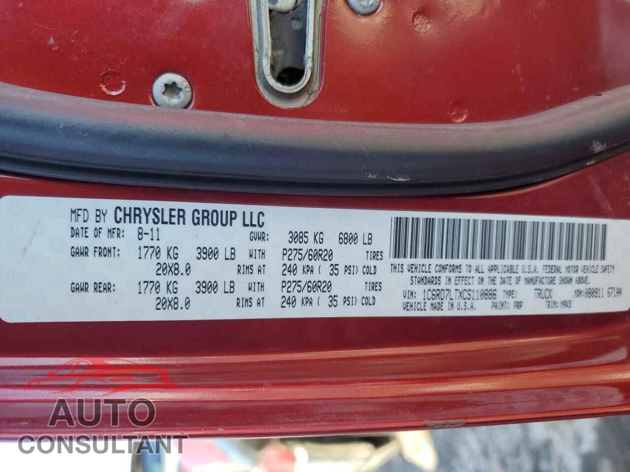 DODGE RAM 1500 2012 - 1C6RD7LTXCS110886