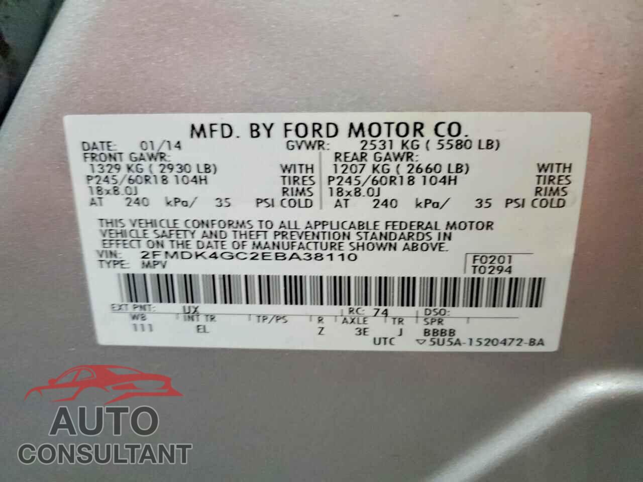 FORD EDGE 2014 - 2FMDK4GC2EBA38110