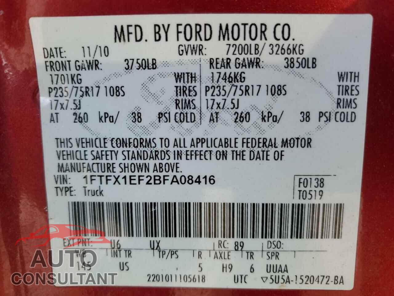 FORD F-150 2011 - 1FTFX1EF2BFA08416