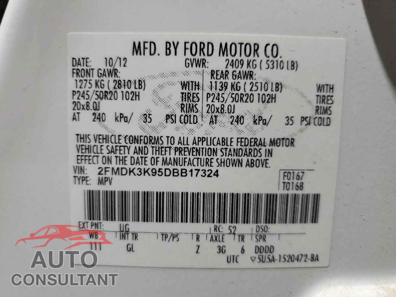 FORD EDGE 2013 - 2FMDK3K95DBB17324