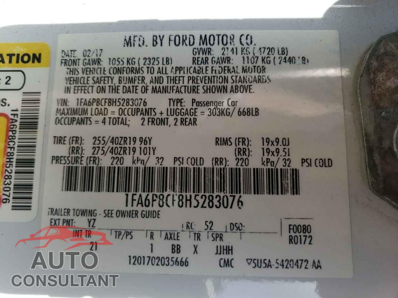FORD MUSTANG 2017 - 1FA6P8CF8H5283076
